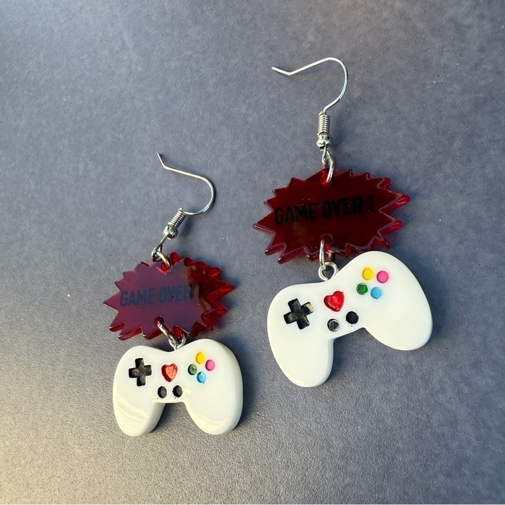 Video Game Nintendo Controller 'Game Over' Acrylic Earrings